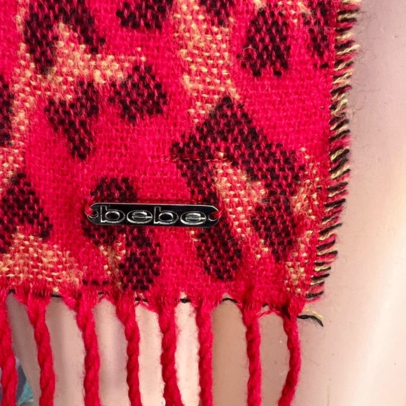 Bebe Red Leopard Print Scarf Soft Cozy Logo - Picture 4 of 5